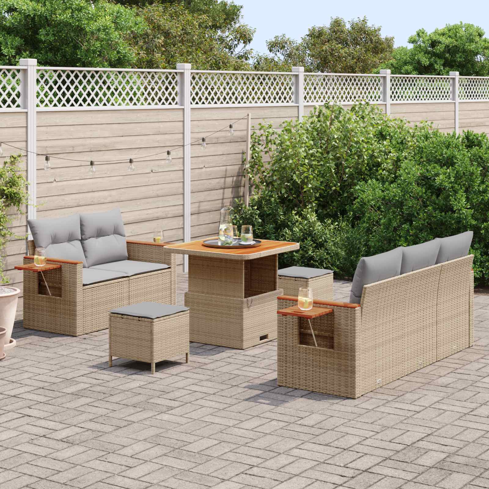 Ensemble de canapé de jardin 8 pcs Beige polyrotin - XIOS