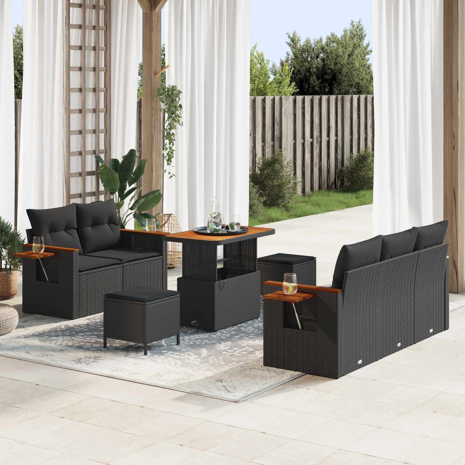 Ensemble de canapé de jardin 8 pc Noir polyrotin
