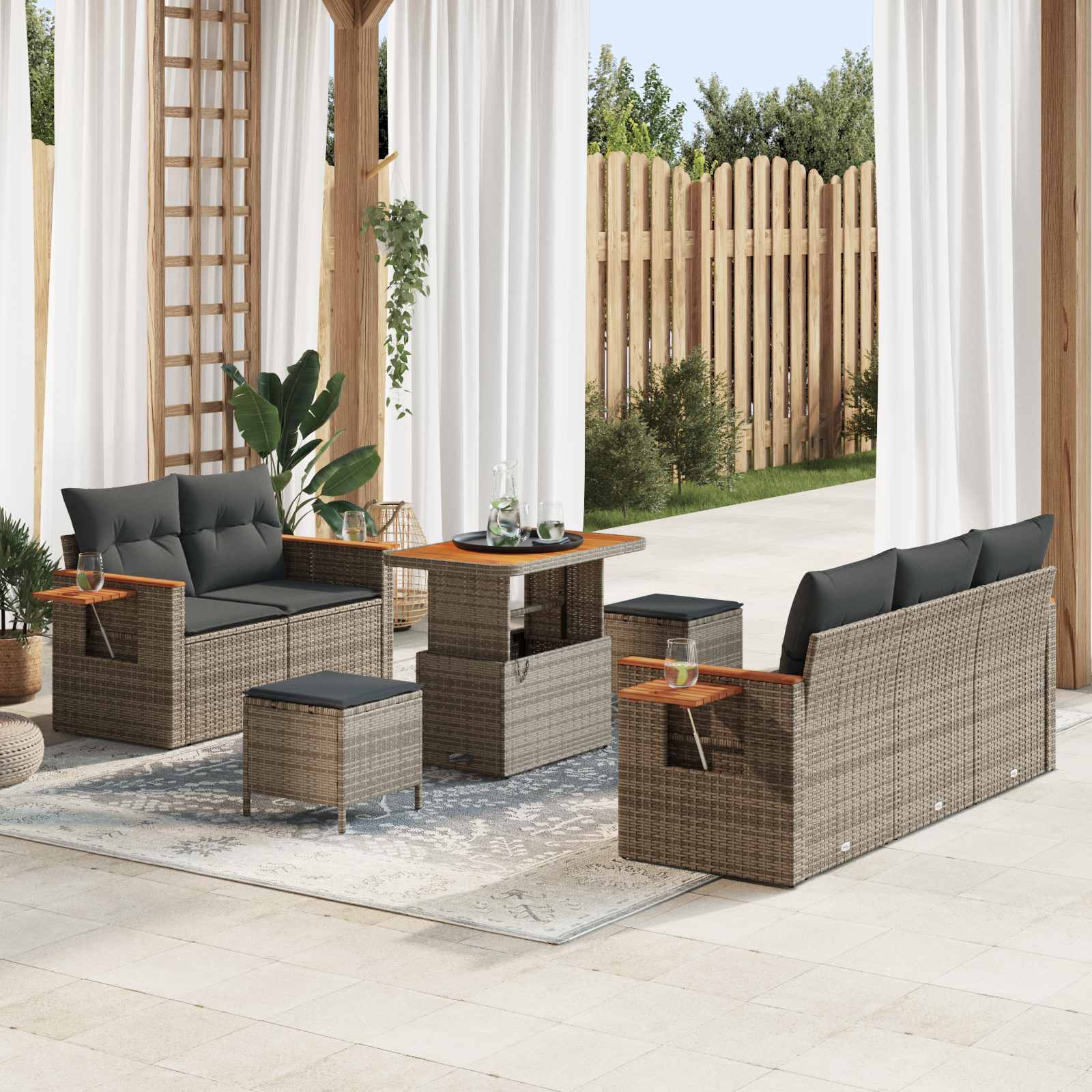 Ensemble de canapé de jardin 8 pcs Gris polyrotin - XIOS