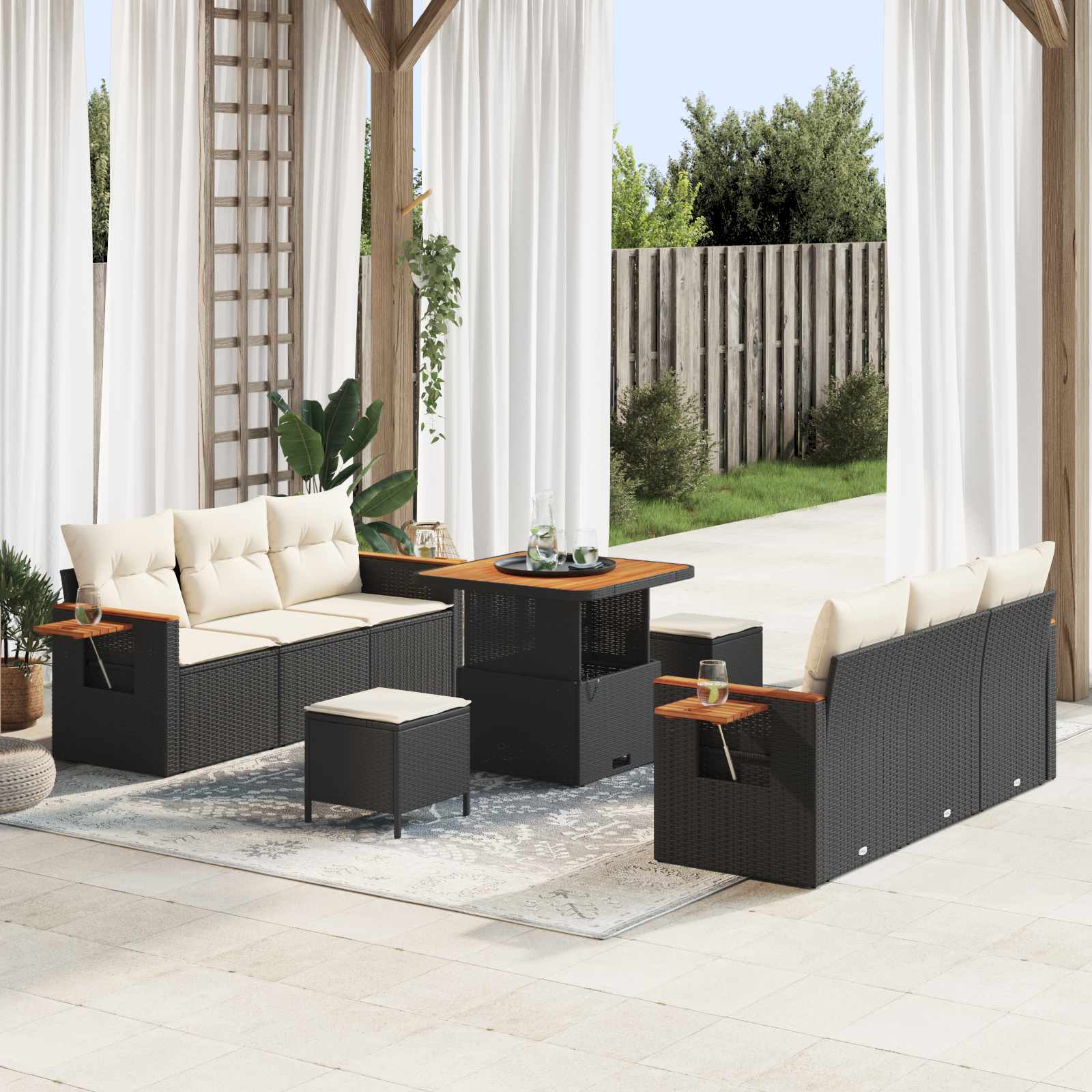 Ensemble de canapé de jardin 9 pcs Noir polyrotin - XIOS