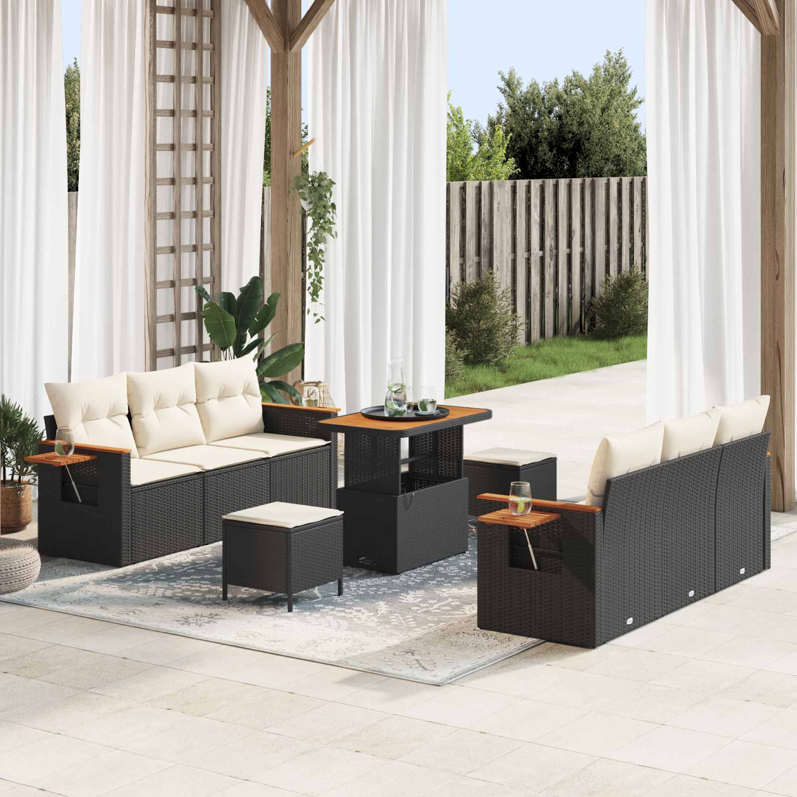 Ensemble de canapé de jardin 9 pcs Noir polyrotin - XIOS