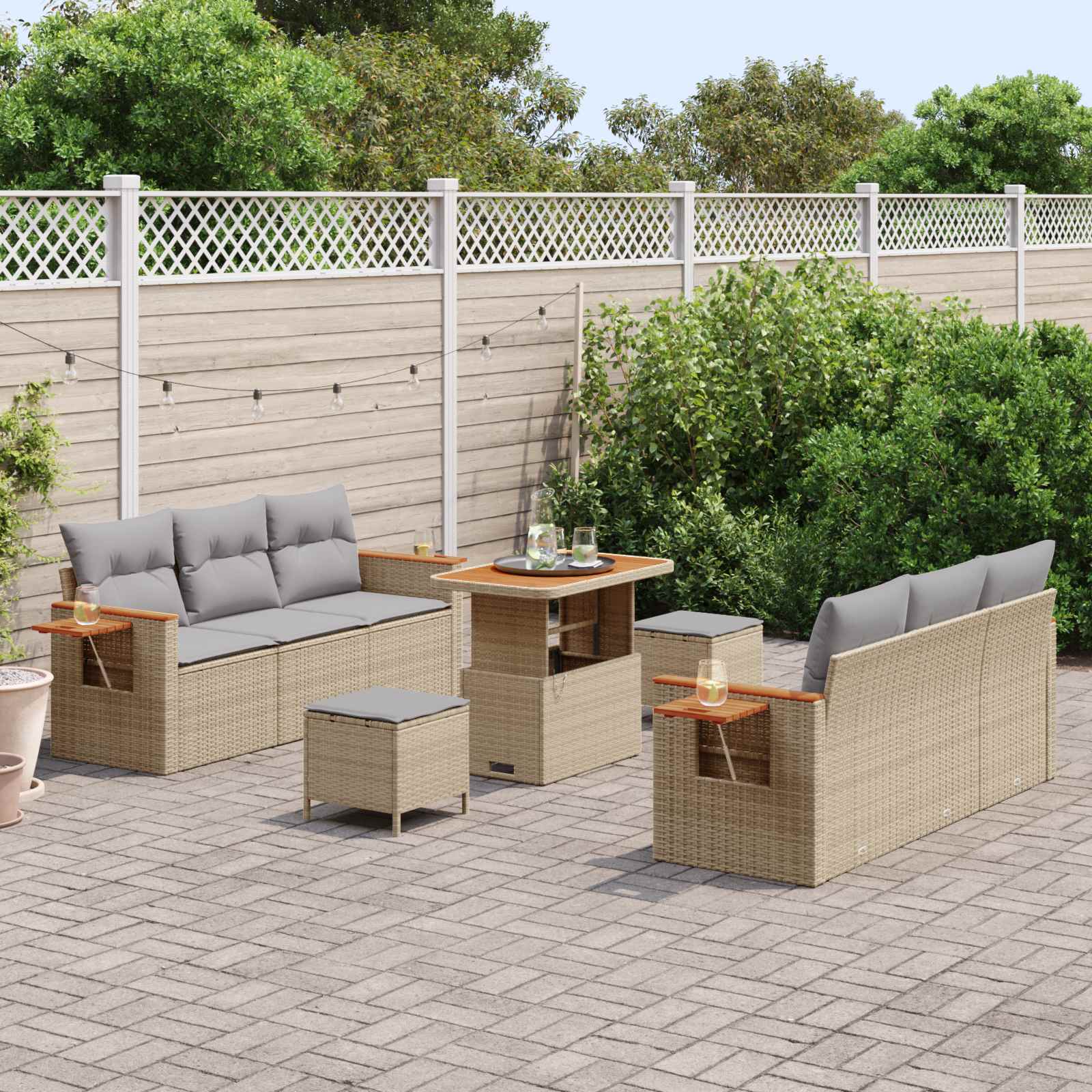 Ensemble de canapé de jardin 9 pcs Beige polyrotin - XIOS
