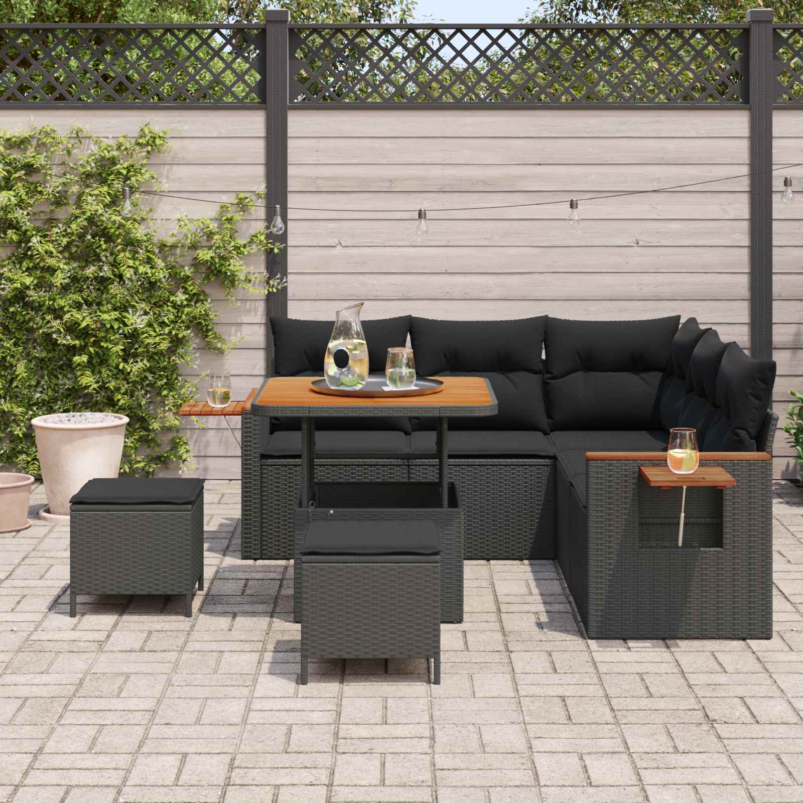 Ensemble de canapé de jardin 8 pcs Noir polyrotin
