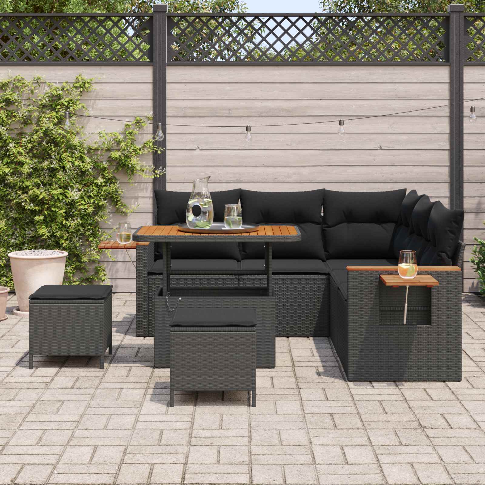 Ensemble de canapé de jardin 8 pcs Noir polyrotin