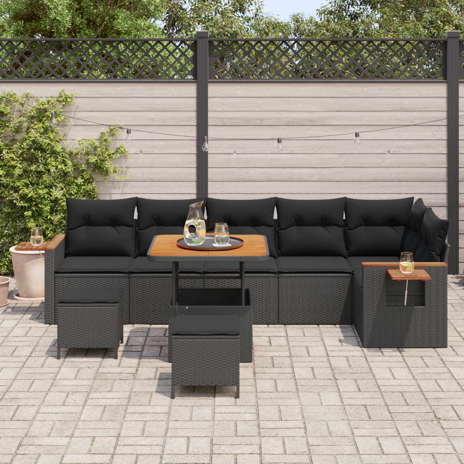 Ensemble de canapé de jardin 9 pcs Noir polyrotin - XIOS