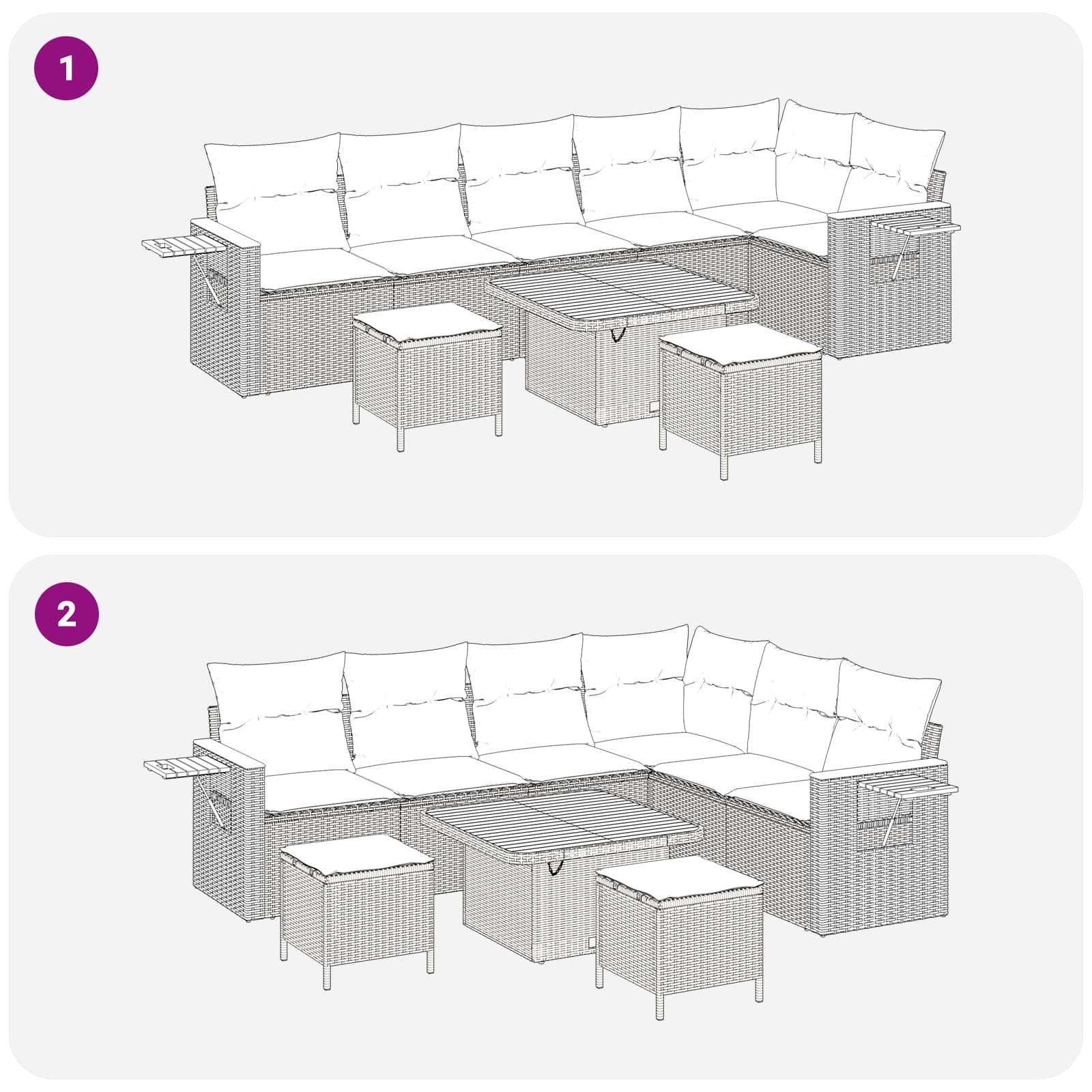 Ensemble de canapé de jardin 9 pcs Noir polyrotin - XIOS