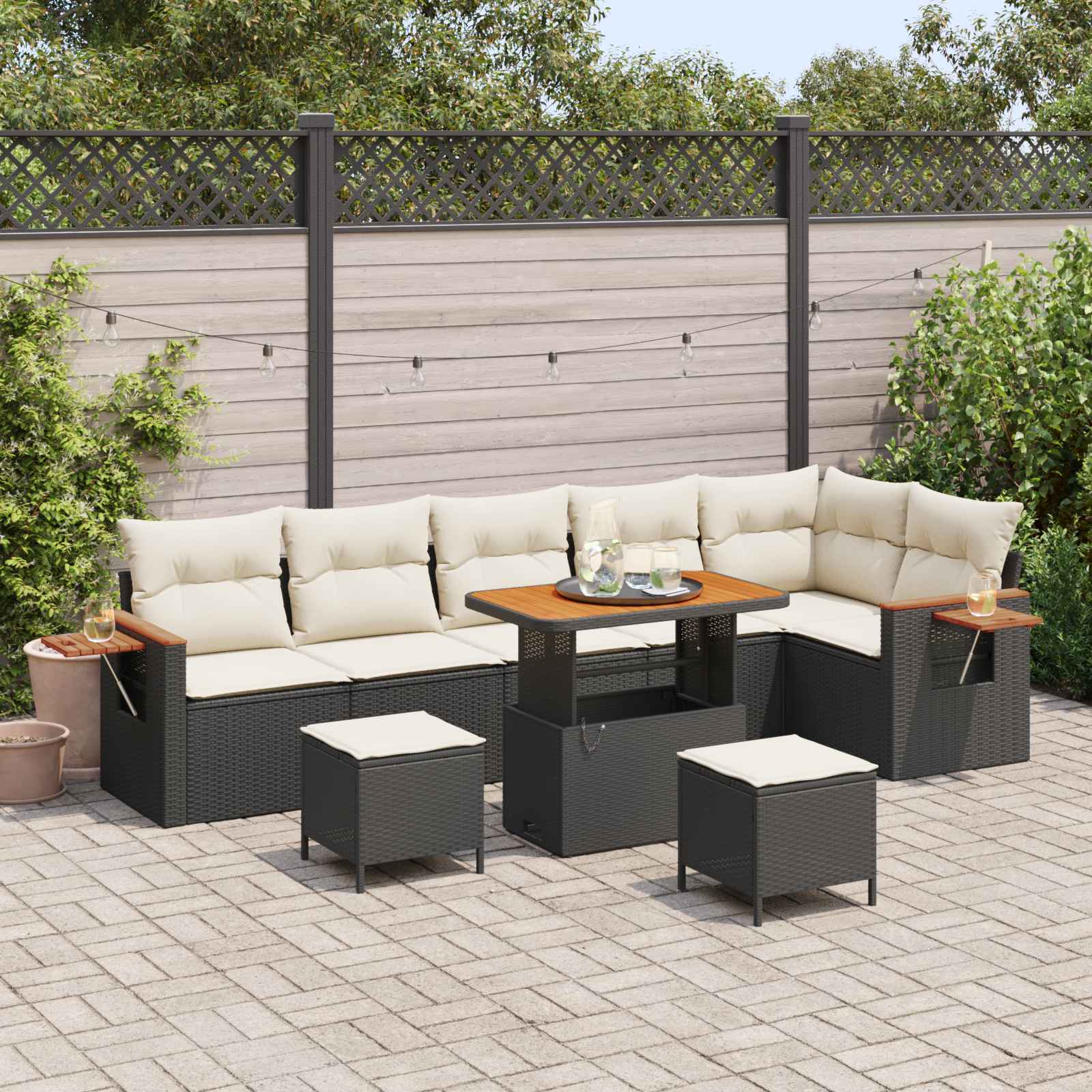 Ensemble de canapé de jardin 9 pcs Noir polyrotin - XIOS