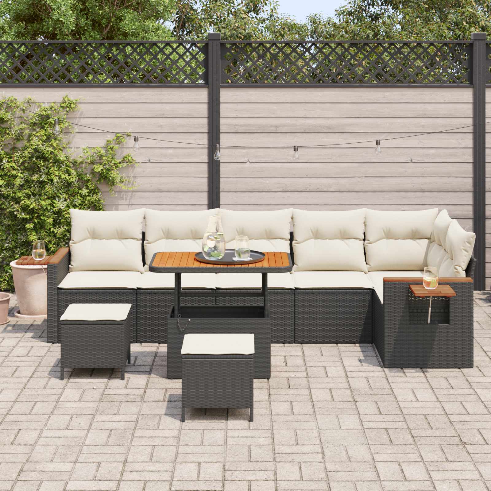 Ensemble de canapé de jardin 9 pcs Noir polyrotin - XIOS