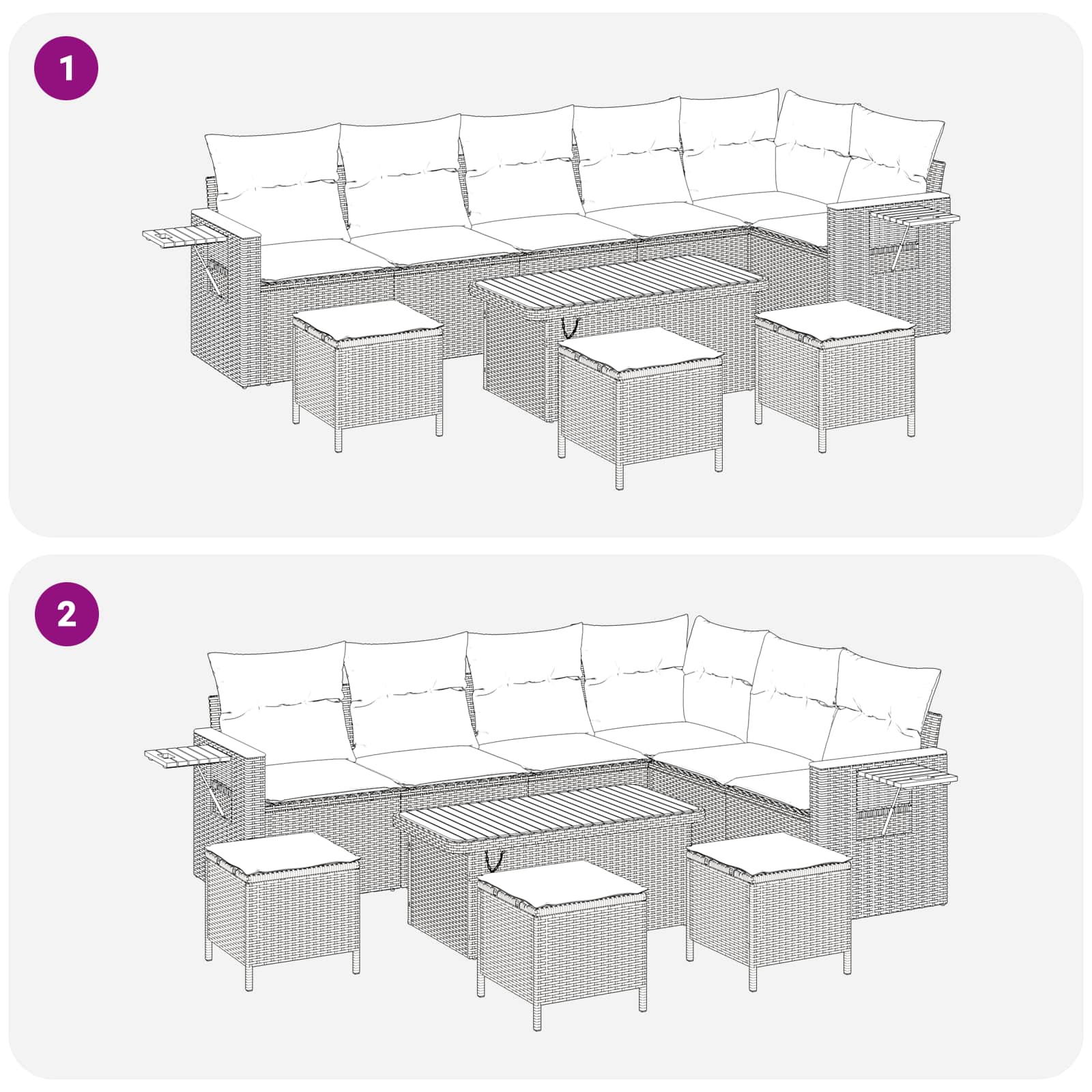 Ensemble de canapé de jardin 10 pcs Noir polyrotin - XIOS