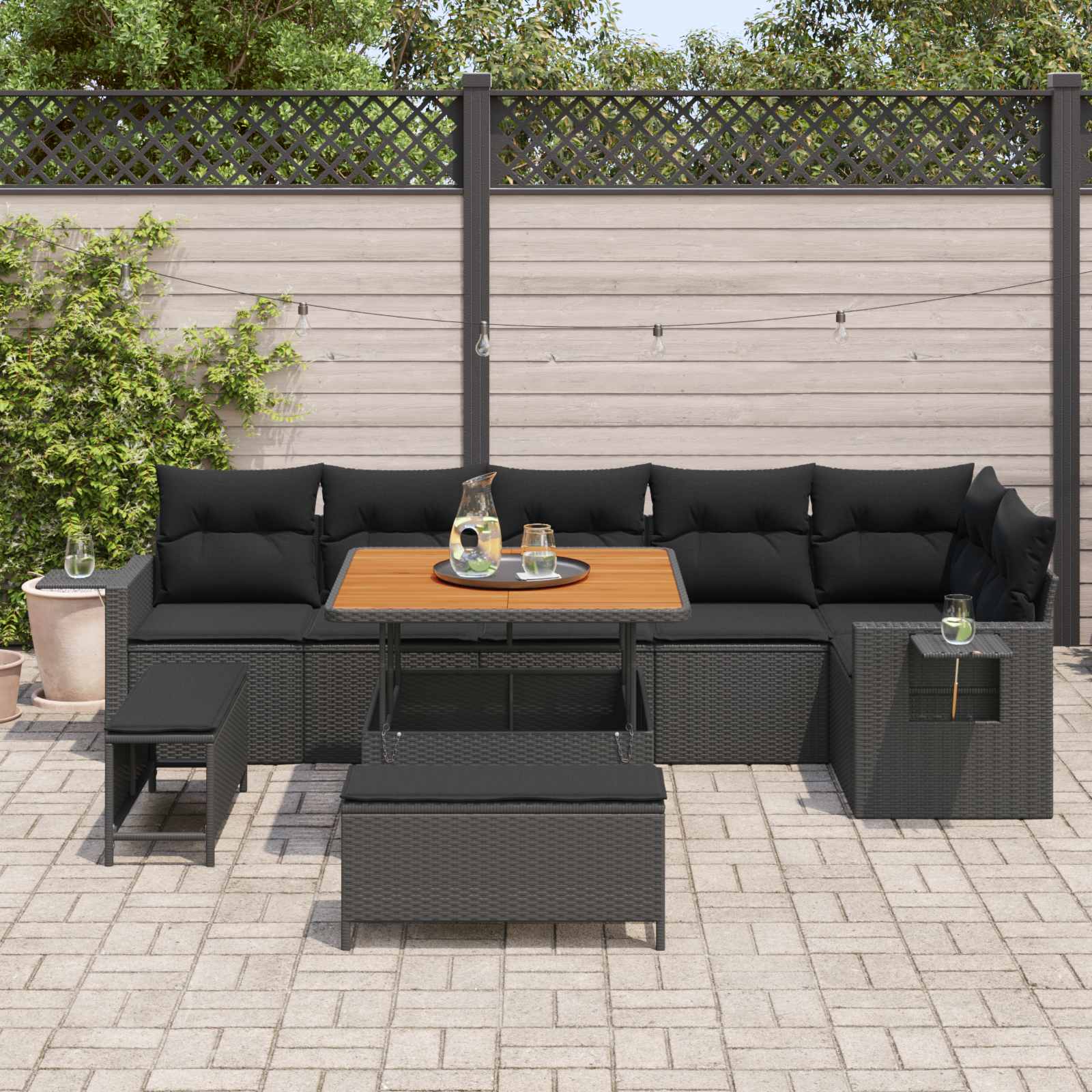 Ensemble de canapé de jardin avec coussin 11 pcs Noir polyrotin - XIOS