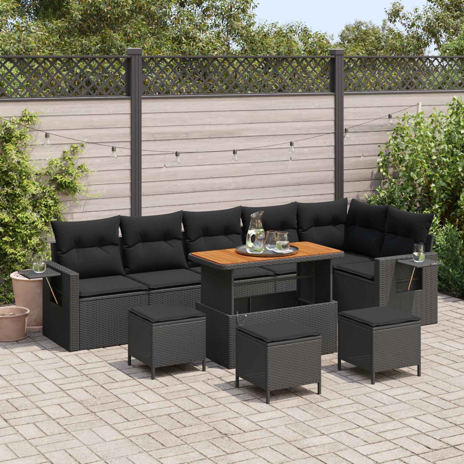 Ensemble de canapé de jardin avec coussin 12 pcs Noir polyrotin - XIOS