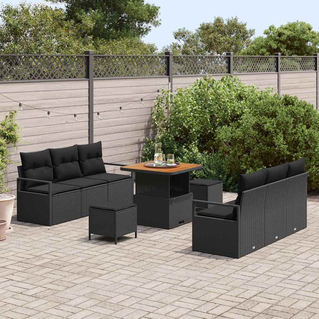 Ensemble de canapé de jardin 9 pcs Noir Poly rotin