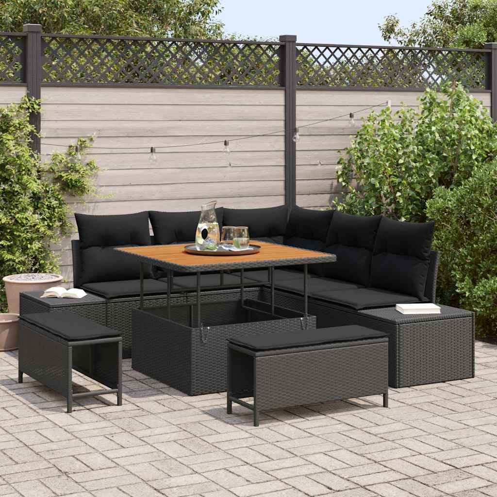 Ensemble de canapé de jardin avec coussin 8 pcs Noir Poly rotin - XIOS