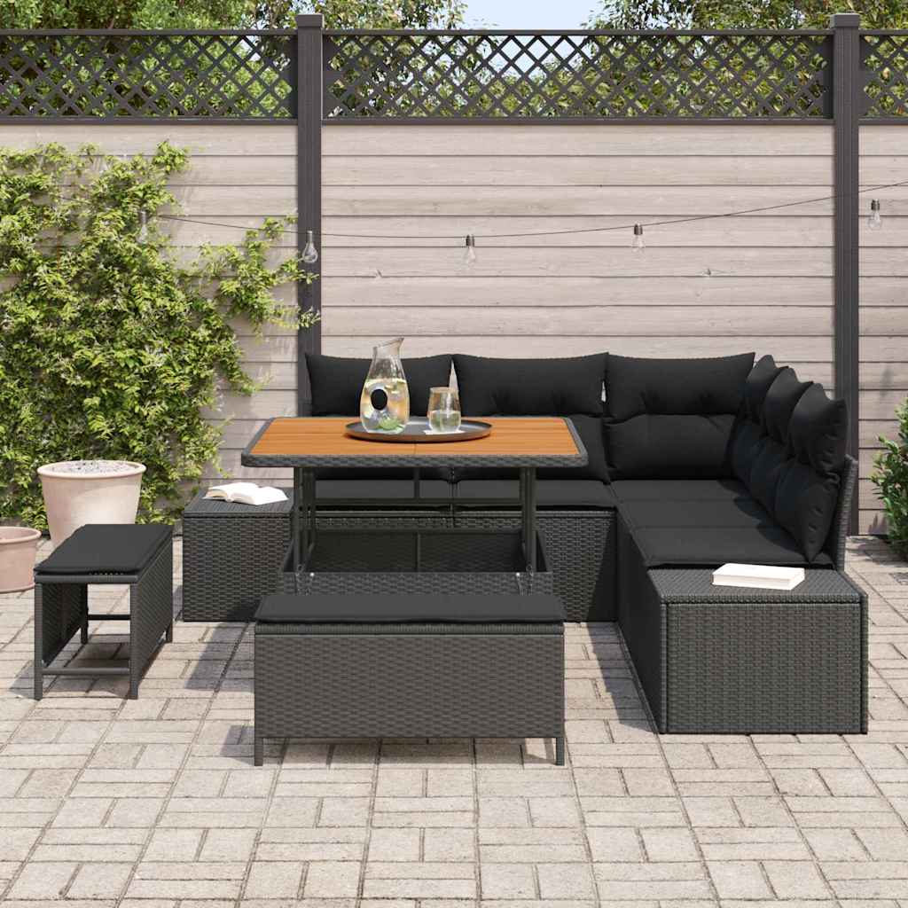 Ensemble de canapé de jardin avec coussin 8 pcs Noir Poly rotin - XIOS