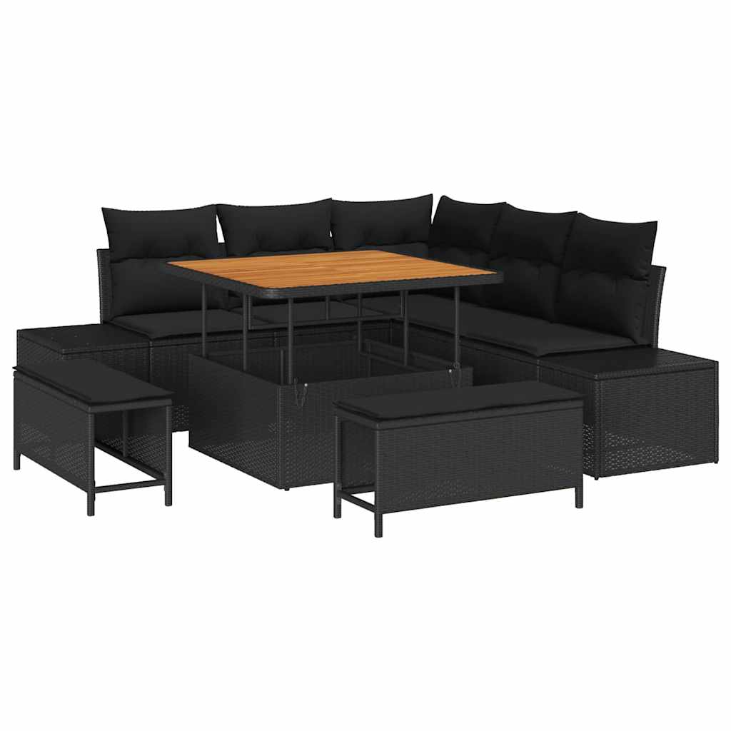 Ensemble de canapé de jardin avec coussin 8 pcs Noir Poly rotin - XIOS