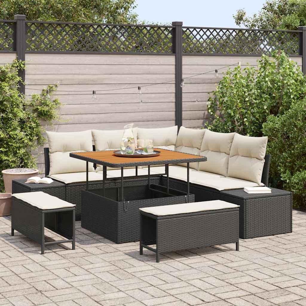 Ensemble de canapé de jardin 8 pc Noir Poly rotin