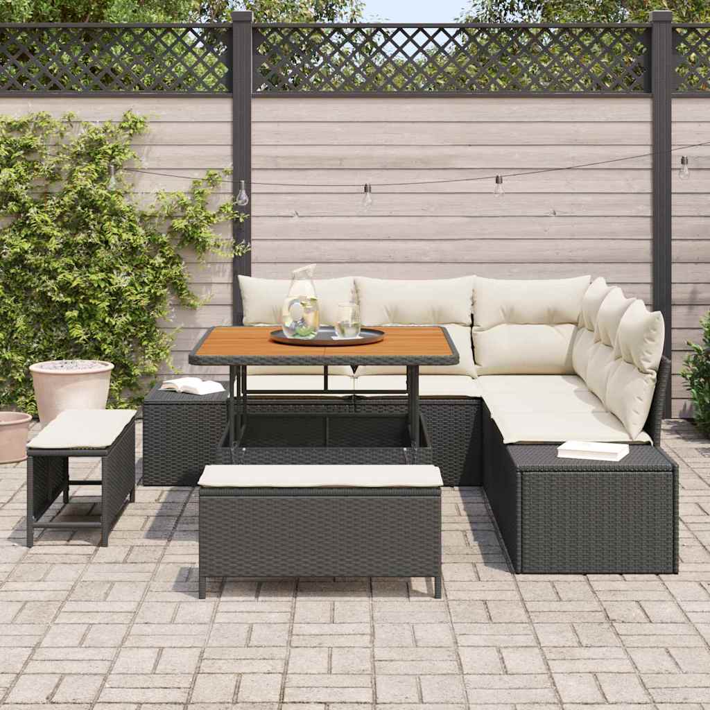 Ensemble de canapé de jardin 8 pc Noir Poly rotin