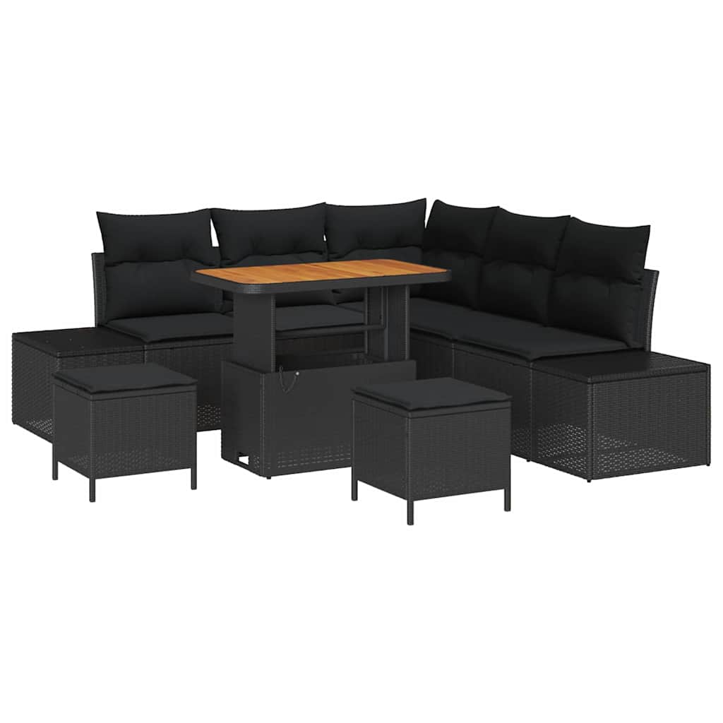 Ensemble de canapé de jardin avec coussin 8 pcs Noir Poly rotin - XIOS
