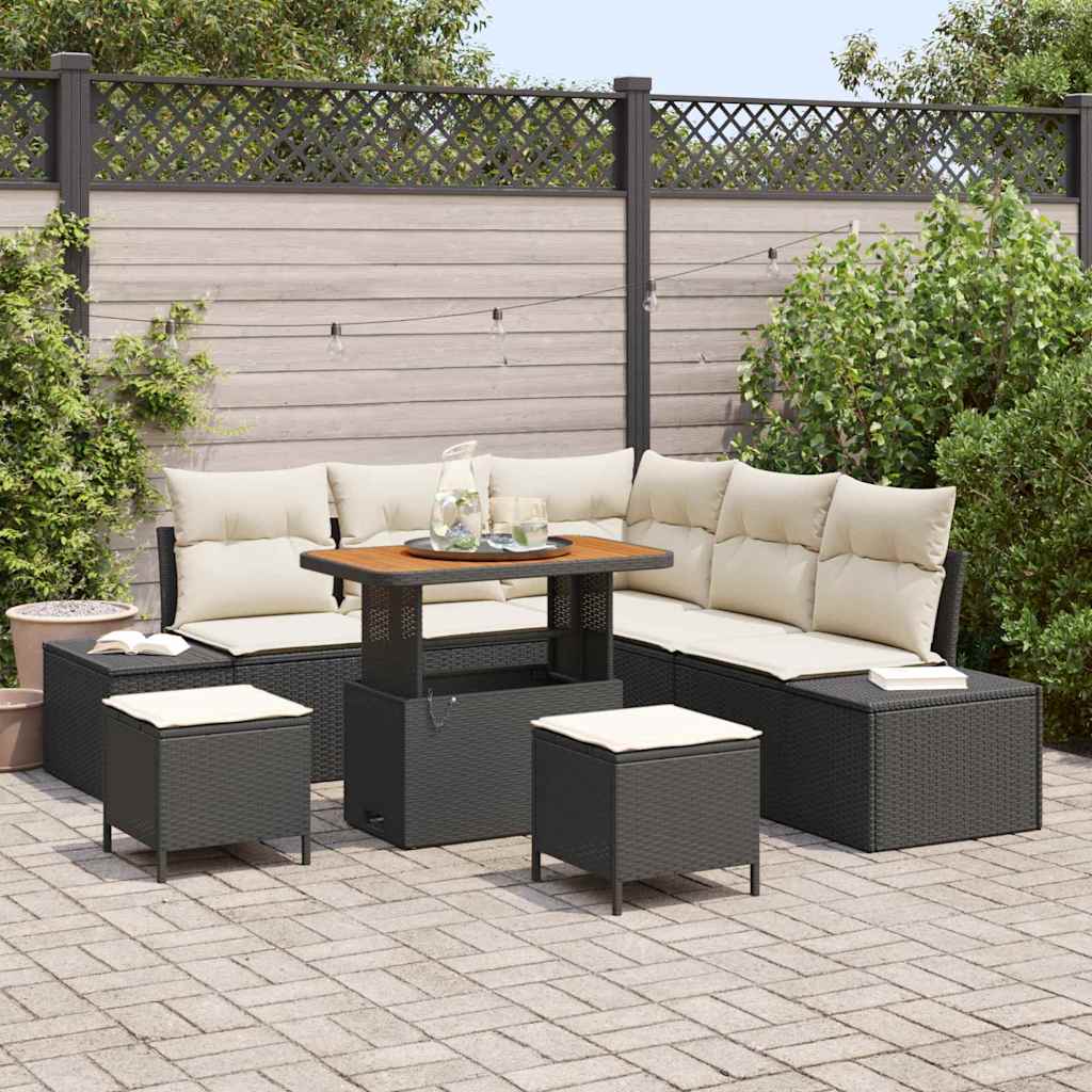 Ensemble de canapé de jardin 8 pc Noir Poly rotin