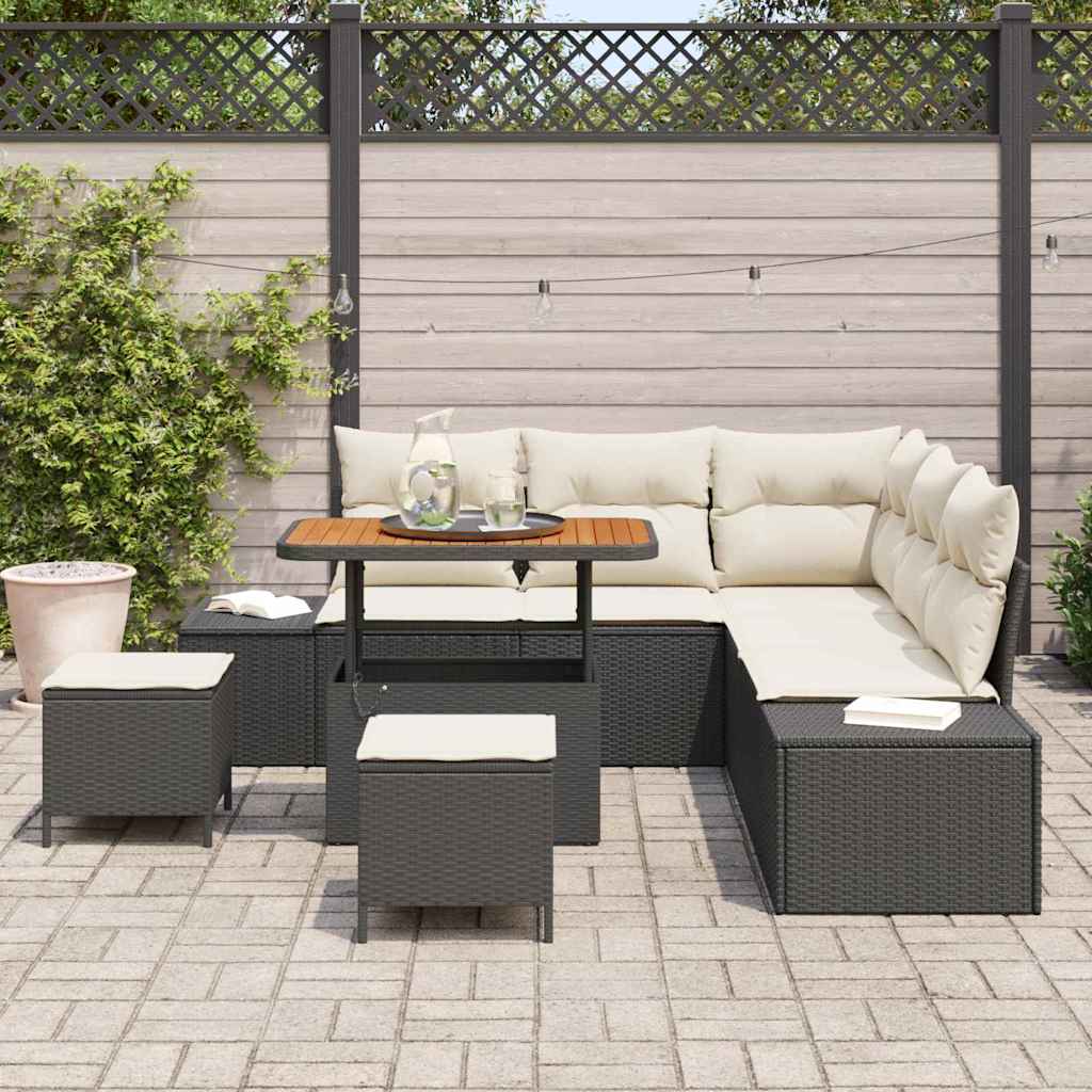 Ensemble de canapé de jardin 8 pc Noir Poly rotin