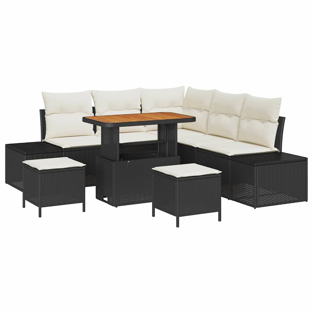 Ensemble de canapé de jardin 8 pc Noir Poly rotin