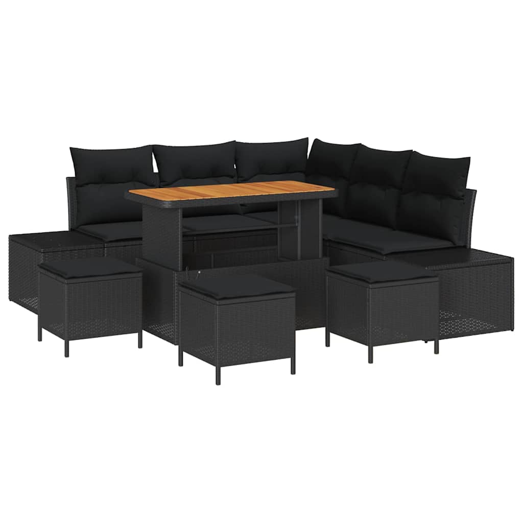 Ensemble de canapé de jardin avec coussin 9 pcs Noir Poly rotin - XIOS