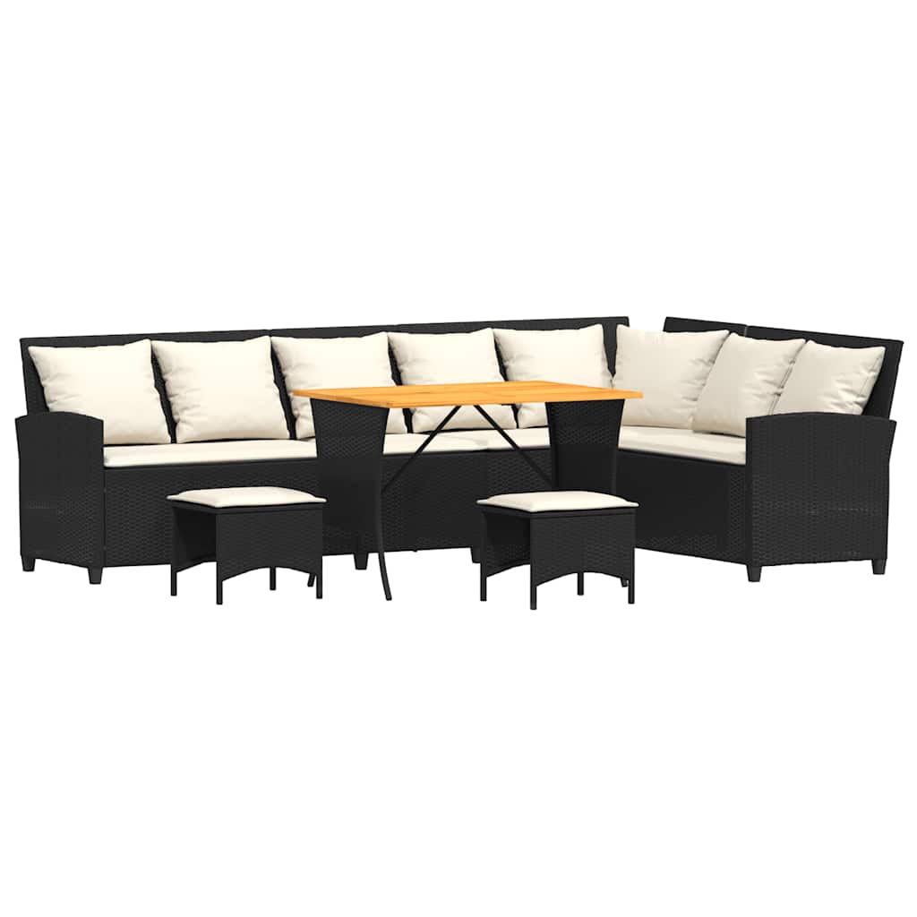 Salon de jardin 4 pcs avec coussins forme L noir résine tressée - XIOS