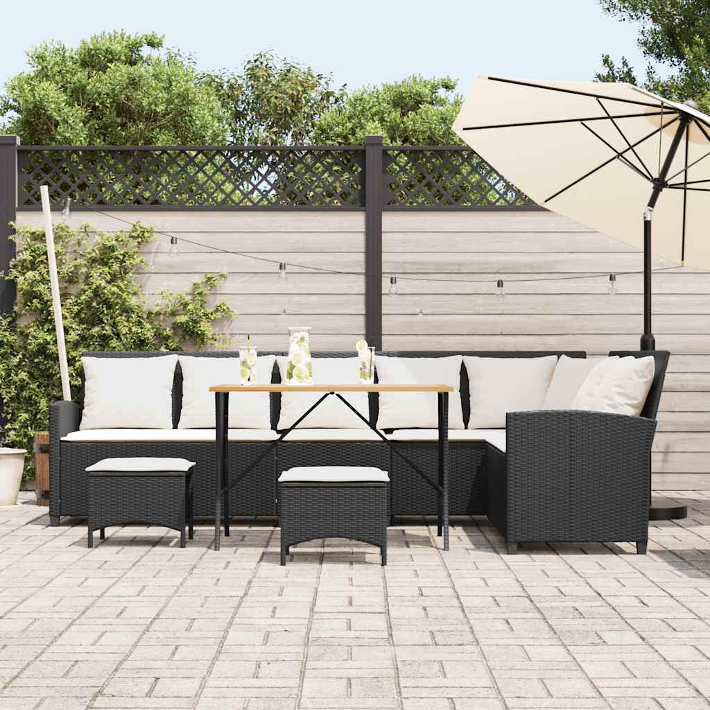Salon de jardin 4 pcs avec coussins forme L noir résine tressée - XIOS