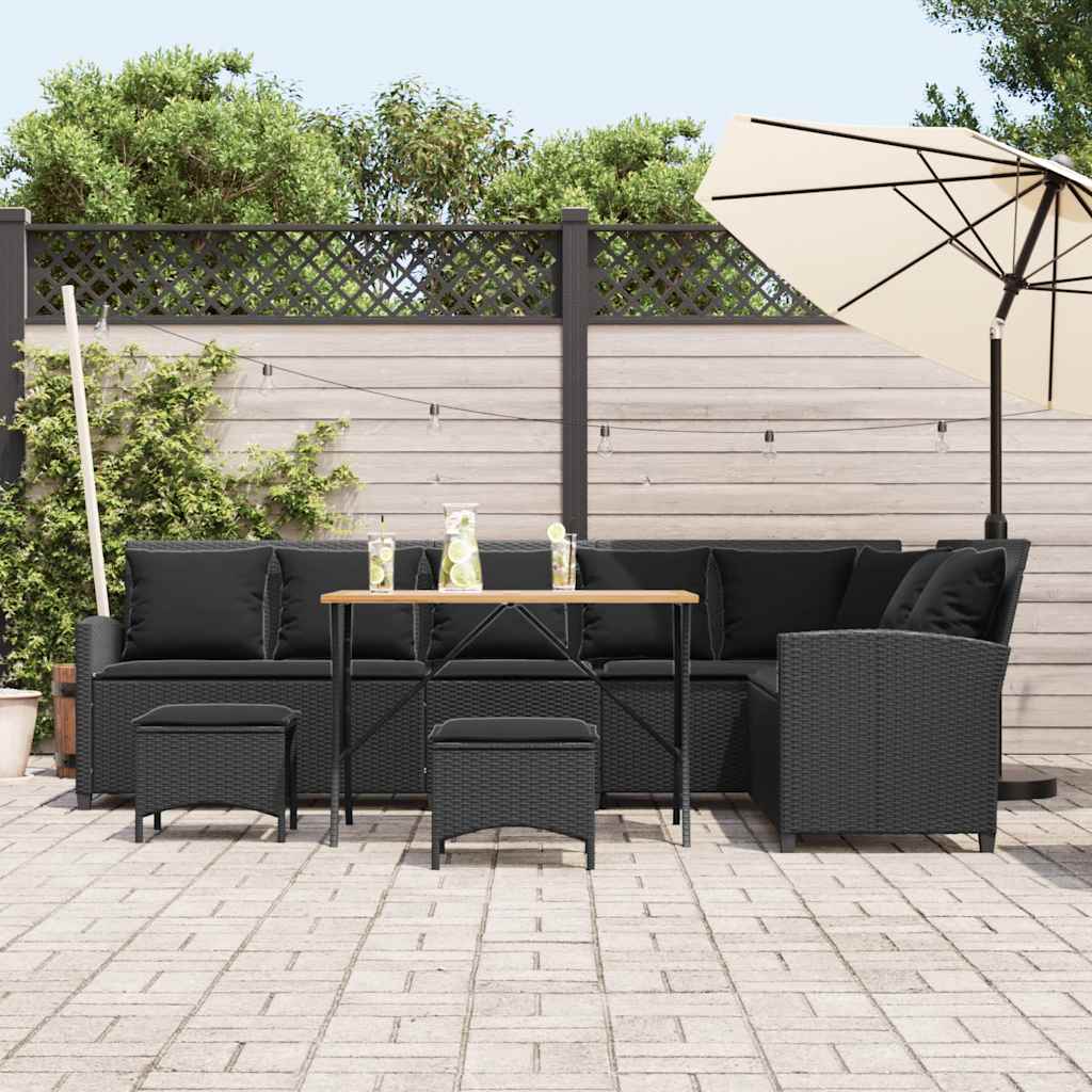 Salon de jardin 4 pcs avec coussins forme L noir résine tressée - XIOS