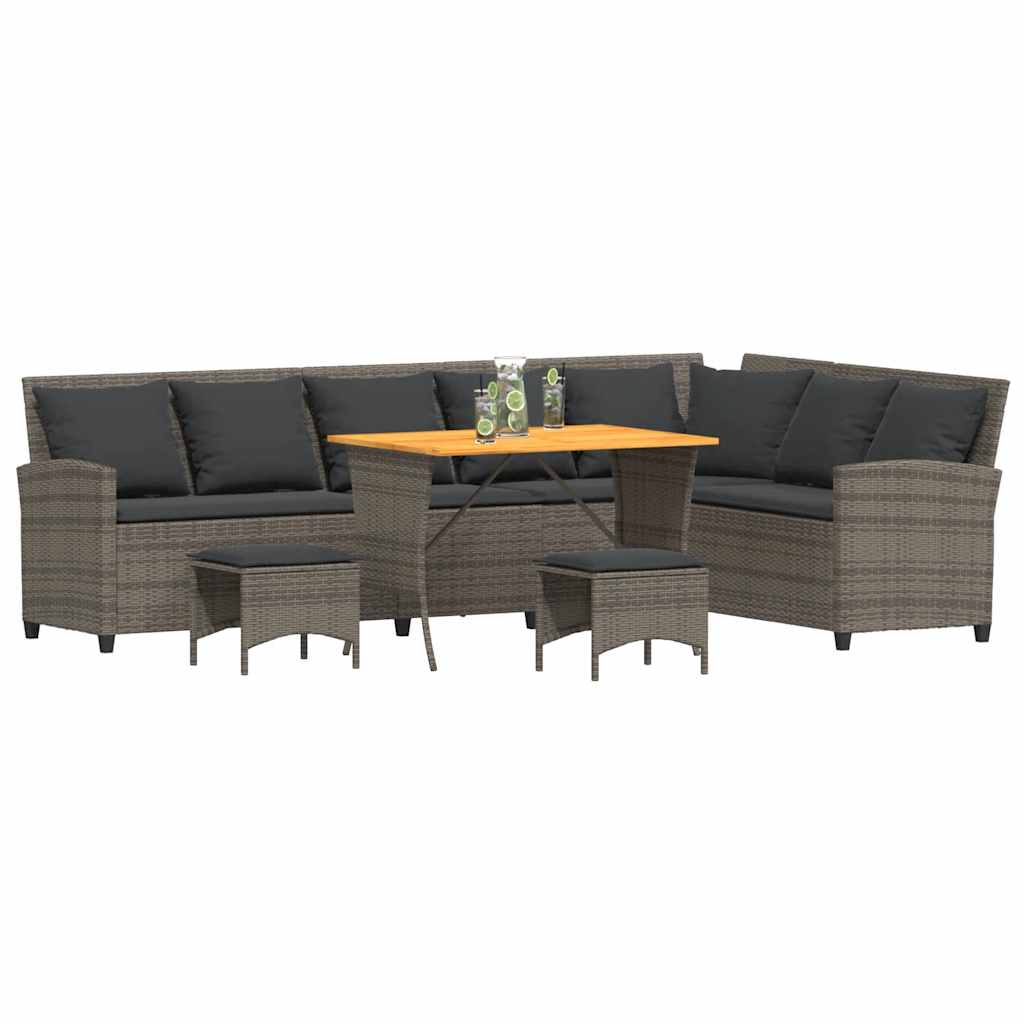 Salon de jardin 4 pcs avec coussins forme L gris résine tressée - XIOS
