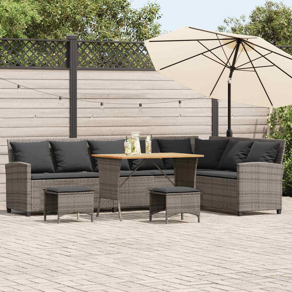 Salon de jardin 4 pcs avec coussins forme L gris résine tressée - XIOS