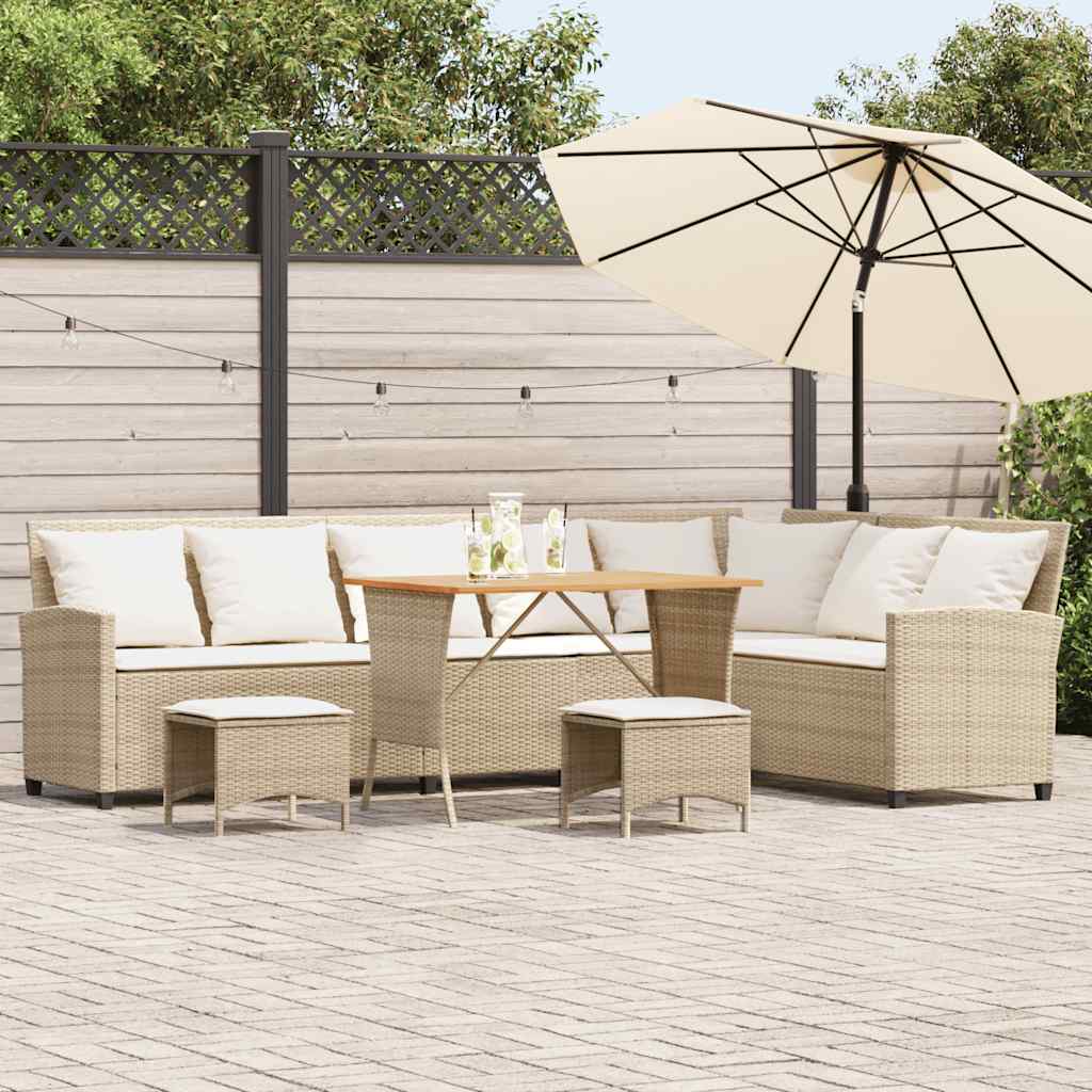 Salon de jardin avec coussins forme de L 4 pcs beige polyrotin - XIOS