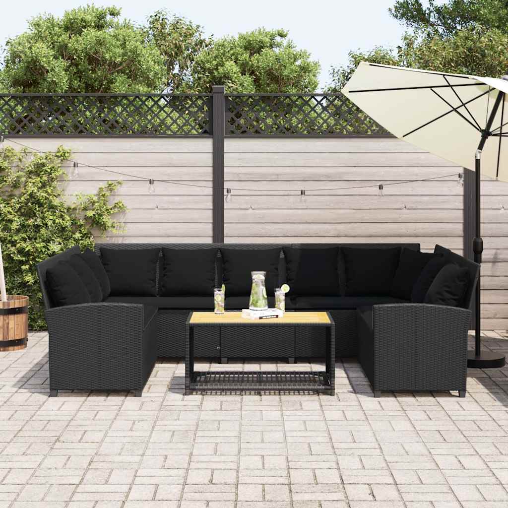 Canapé de jardin avec coussins Noir Résine tressée - XIOS