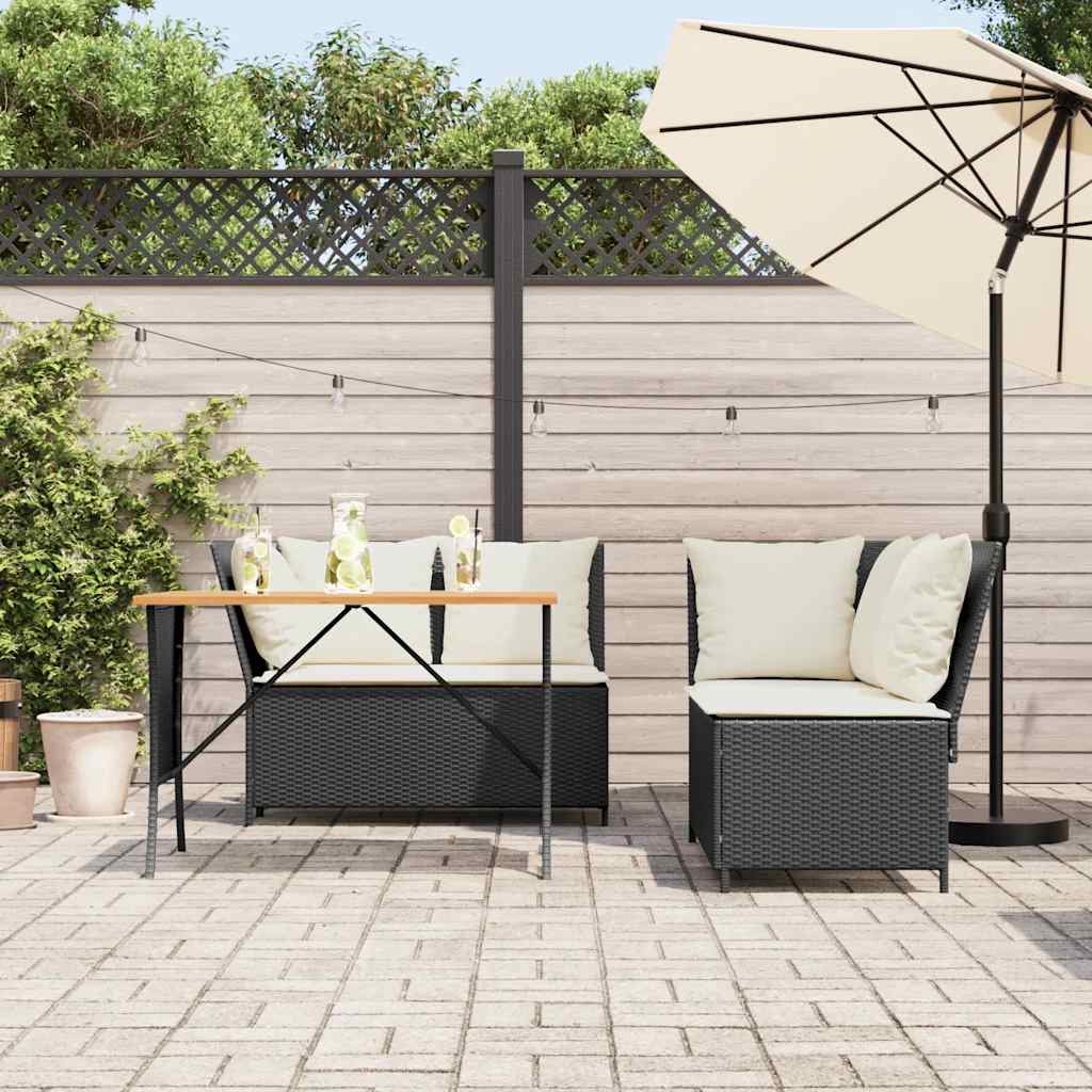 Salon de jardin 3 pcs avec coussins noir résine tressée - XIOS