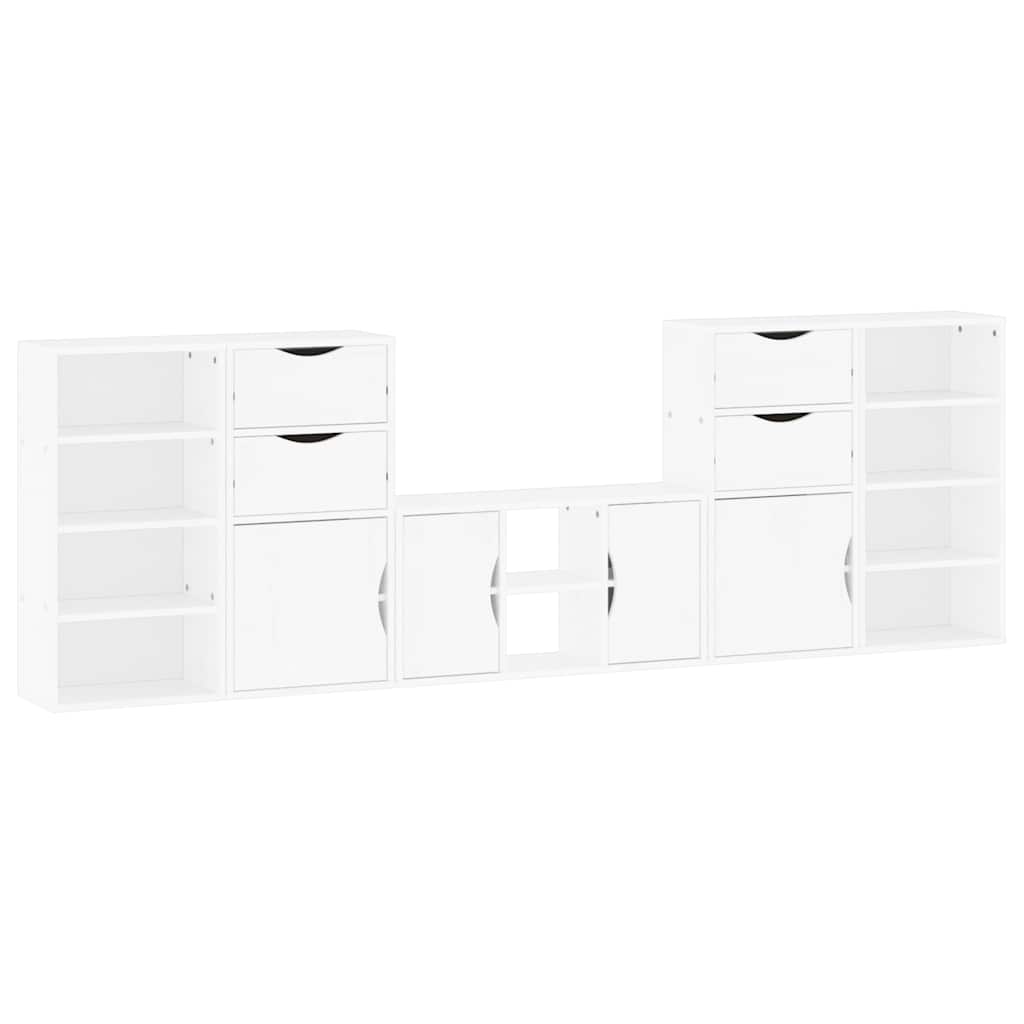 Meubles TV 5 pcs avec rangement ODDA blanc bois de pin massif - XIOS