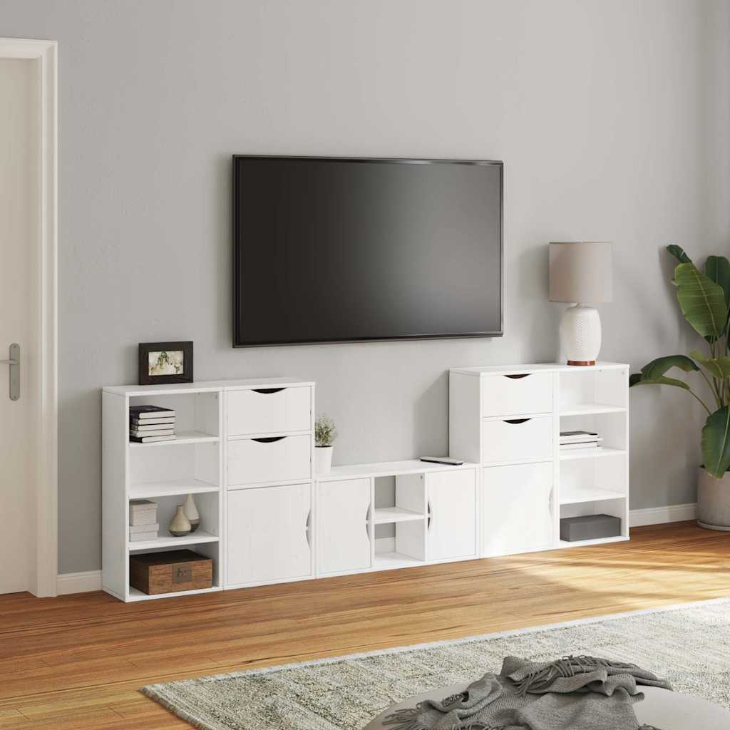 Meubles TV 5 pcs avec rangement ODDA blanc bois de pin massif