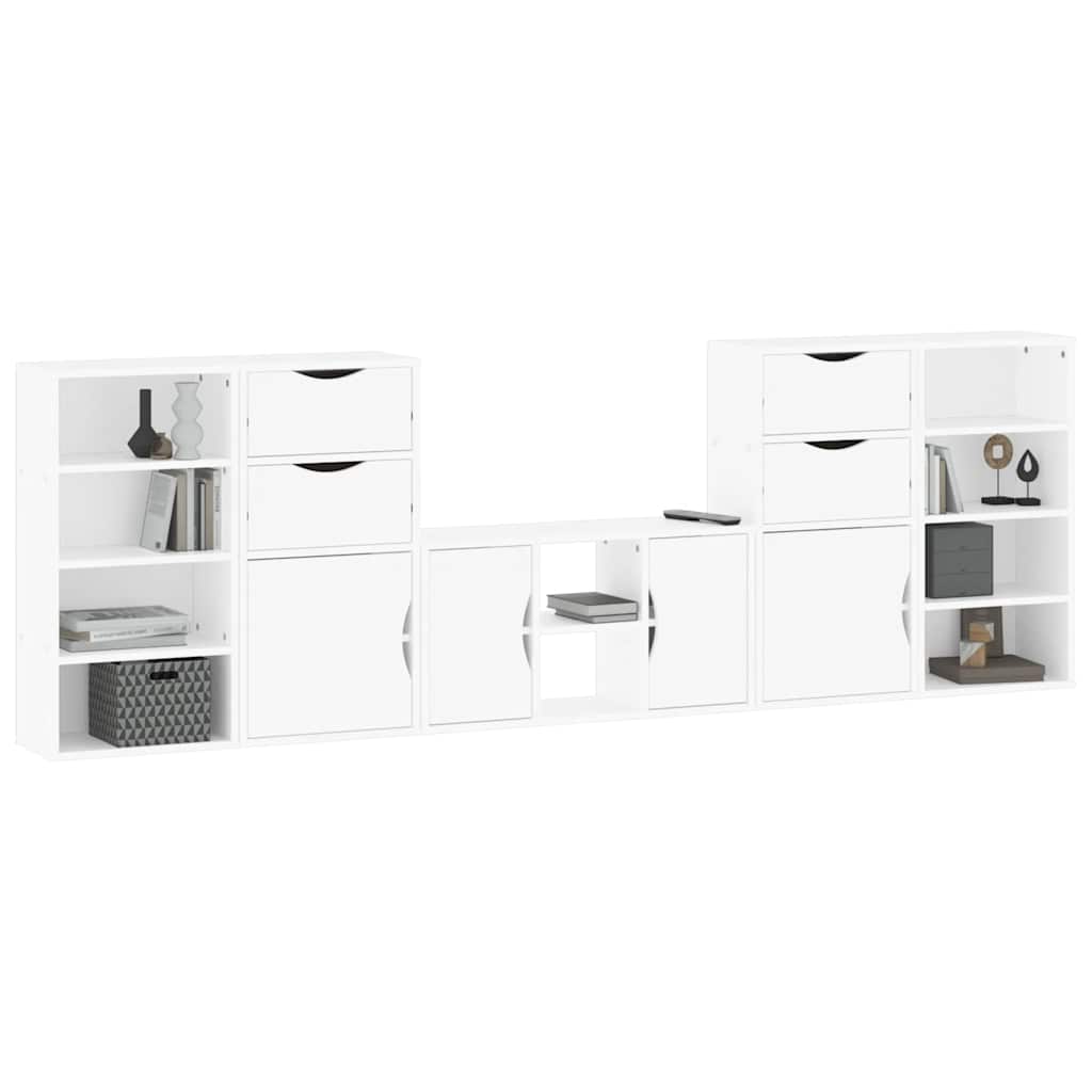Meubles TV 5 pcs avec rangement ODDA blanc bois de pin massif