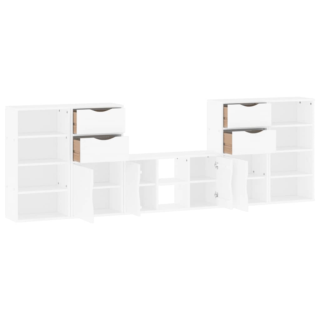 Meubles TV 5 pcs avec rangement ODDA blanc bois de pin massif