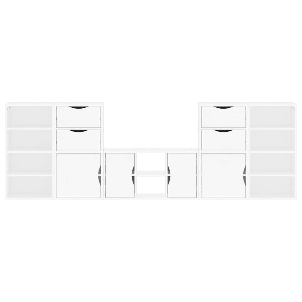 Meubles TV 5 pcs avec rangement ODDA blanc bois de pin massif