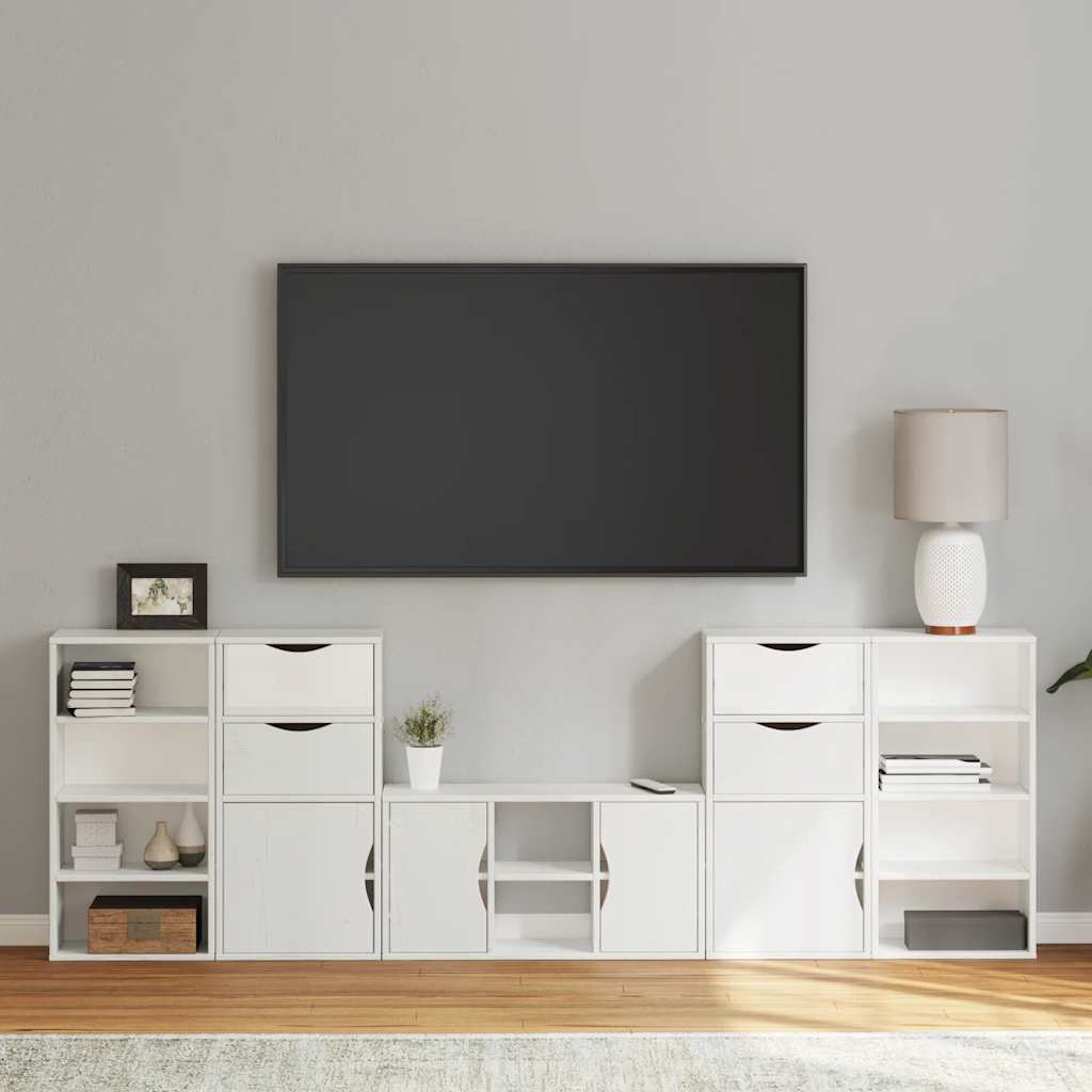 Meubles TV 5 pcs avec rangement ODDA blanc bois de pin massif