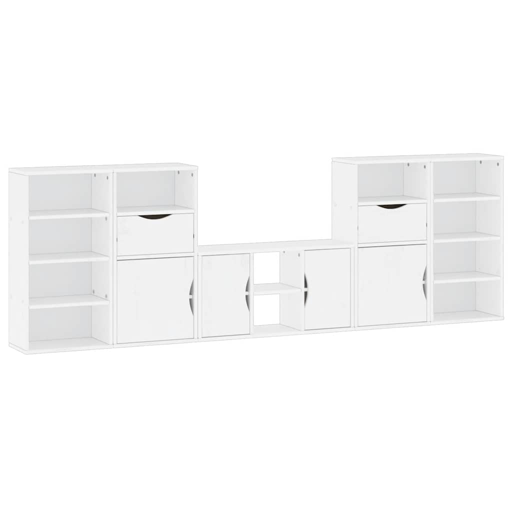 Meubles TV 5 pcs avec rangement ODDA blanc bois de pin massif
