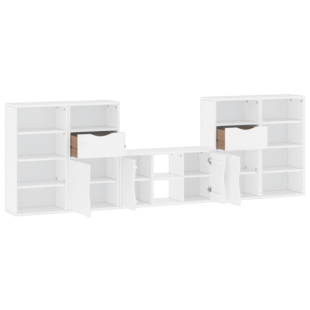Meubles TV 5 pcs avec rangement ODDA blanc bois de pin massif