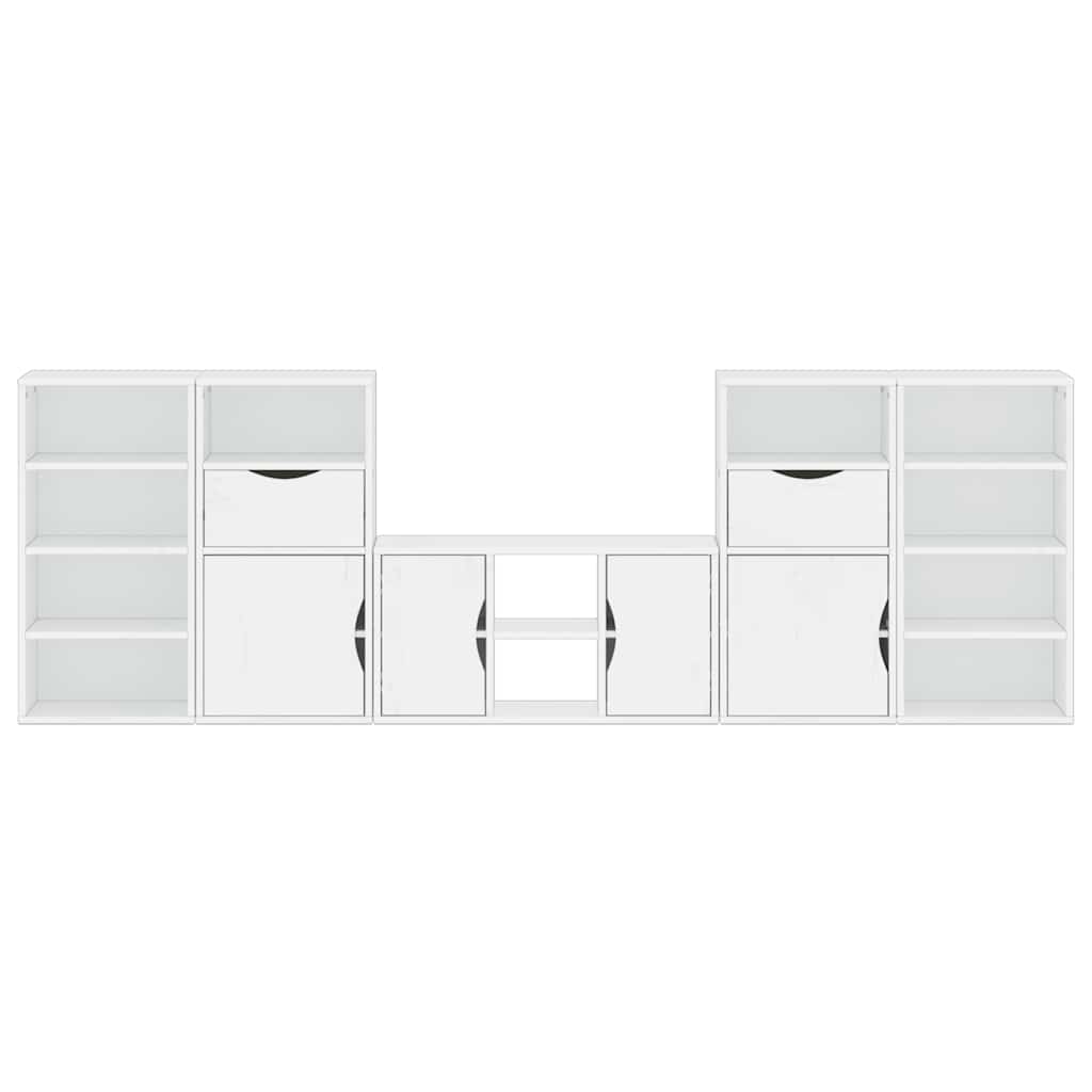 Meubles TV 5 pcs avec rangement ODDA blanc bois de pin massif
