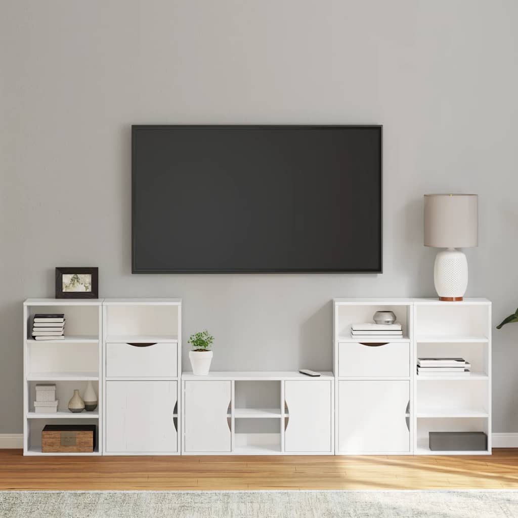Meubles TV 5 pcs avec rangement ODDA blanc bois de pin massif