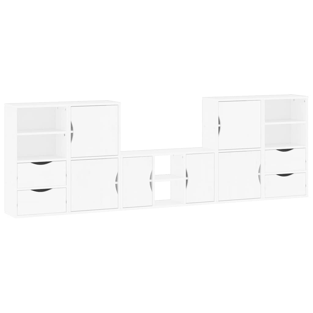Meubles TV 5 pcs avec rangement ODDA blanc bois de pin massif - XIOS