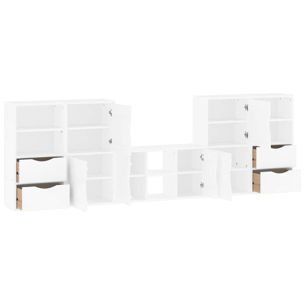 Meubles TV 5 pcs avec rangement ODDA blanc bois de pin massif