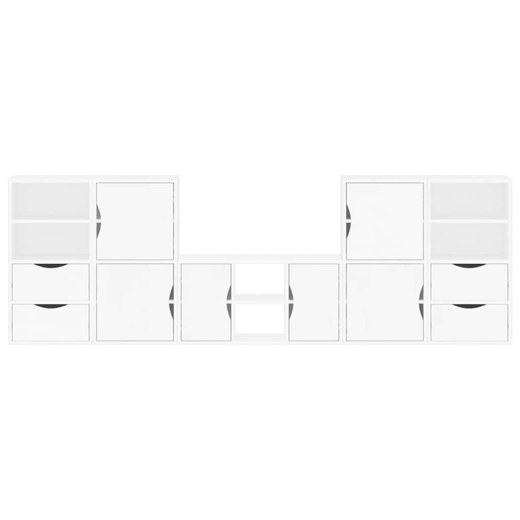 Meubles TV 5 pcs avec rangement ODDA blanc bois de pin massif
