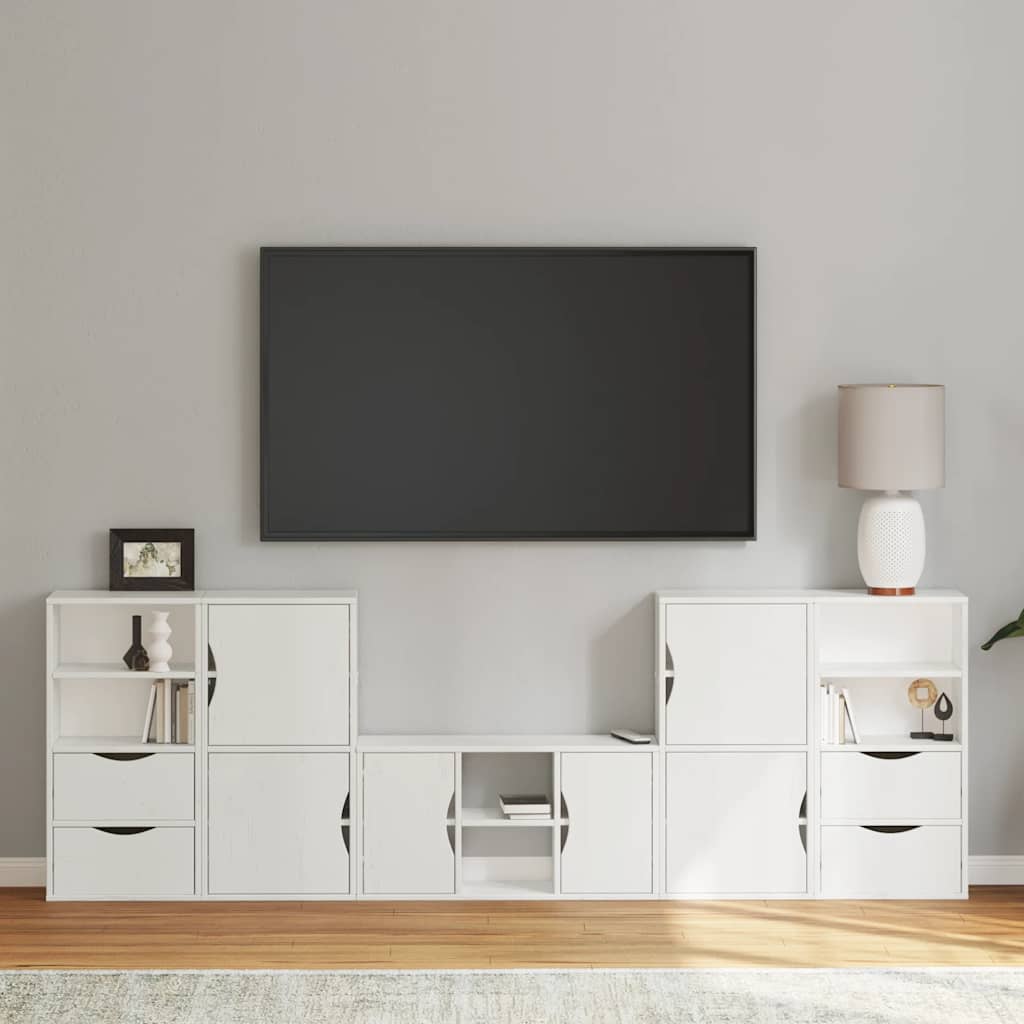 Meubles TV 5 pcs avec rangement ODDA blanc bois de pin massif