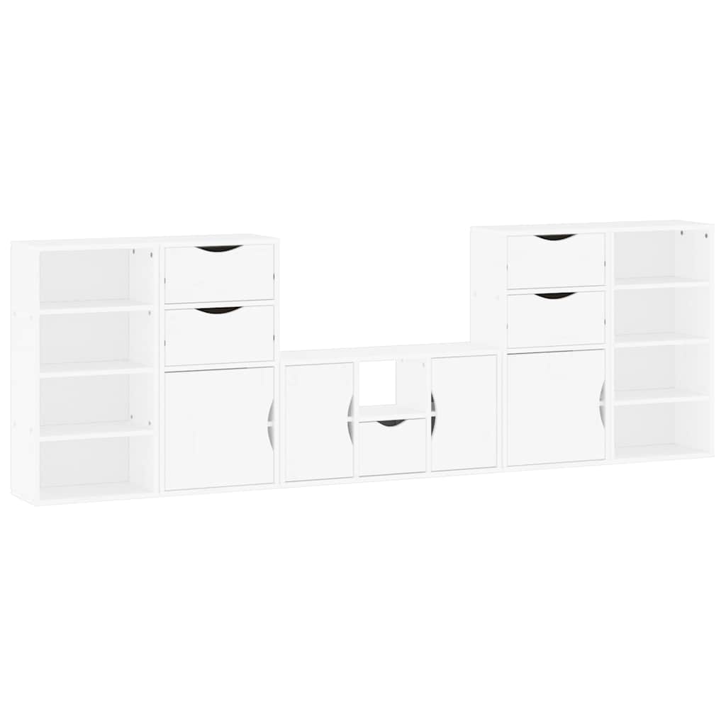 Meubles TV 5 pcs avec rangement ODDA blanc bois de pin massif