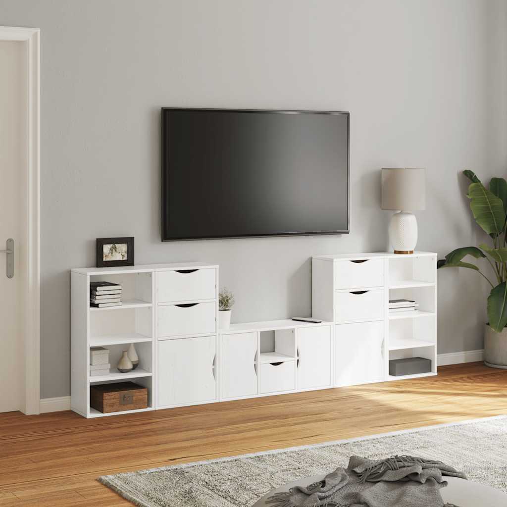 Meubles TV 5 pcs avec rangement ODDA blanc bois de pin massif